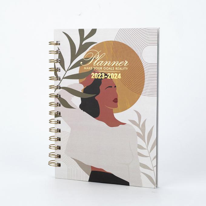 Oficina 2023-2024 A5 Mujeres Espiral de papel de oro Semanal Mensual Objetivo Diario Diario Cuaderno Agenda Planificador 3