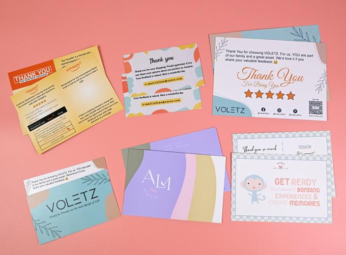 Impresión de logotipos personalizados Tarjetas de comentarios comerciales en púrpura para la promoción de pequeñas empresas 9