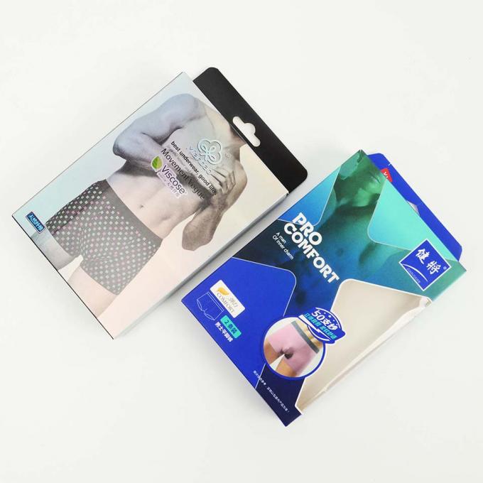 Cajas de cartón impresas a medida para hombres, ropa interior sin colgar Cajas de gancho con caja de embalaje para ventanas 4