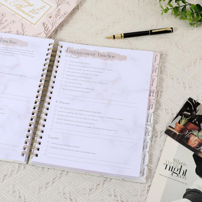 Diario personalizado A4 A5 Diario en espiral Papel cuadernos Diario Diario Planificador de bodas para mujeres 9
