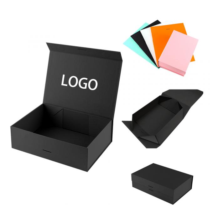 Caja de venta al por menor de lujo plegable de cartón negro de ropa de embalaje de papel regalo caja magnética con logotipo 6