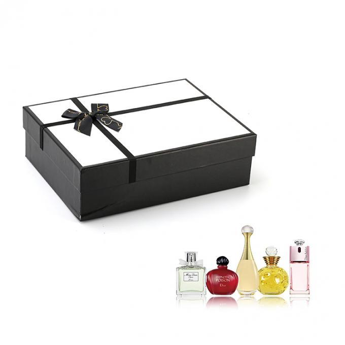 Tamaño personalizado aceptado tapa negra y base de perfume embalaje regalo caja de papel con cinta 6