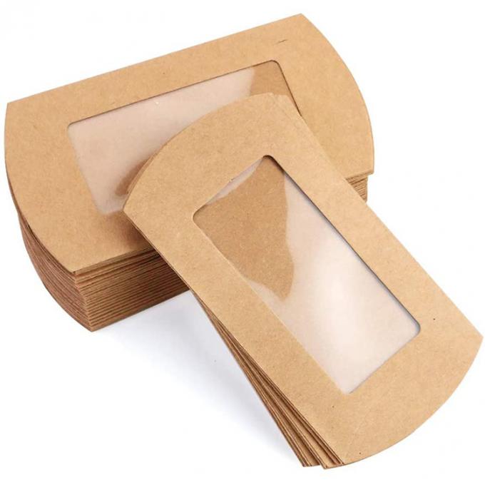 Embalaje de caja de almohada de galletas de ventana transparente con diseño personalizado y papel kraft de uso pesado 1