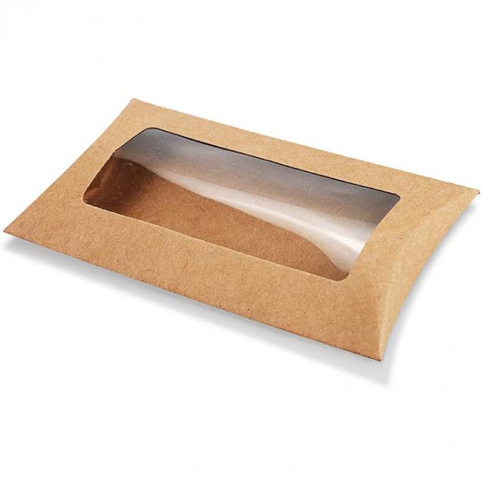 Embalaje de caja de almohada de galletas de ventana transparente con diseño personalizado y papel kraft de uso pesado 3