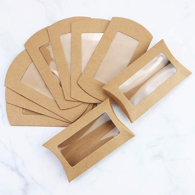 Embalaje de caja de almohada de galletas de ventana transparente con diseño personalizado y papel kraft de uso pesado 5