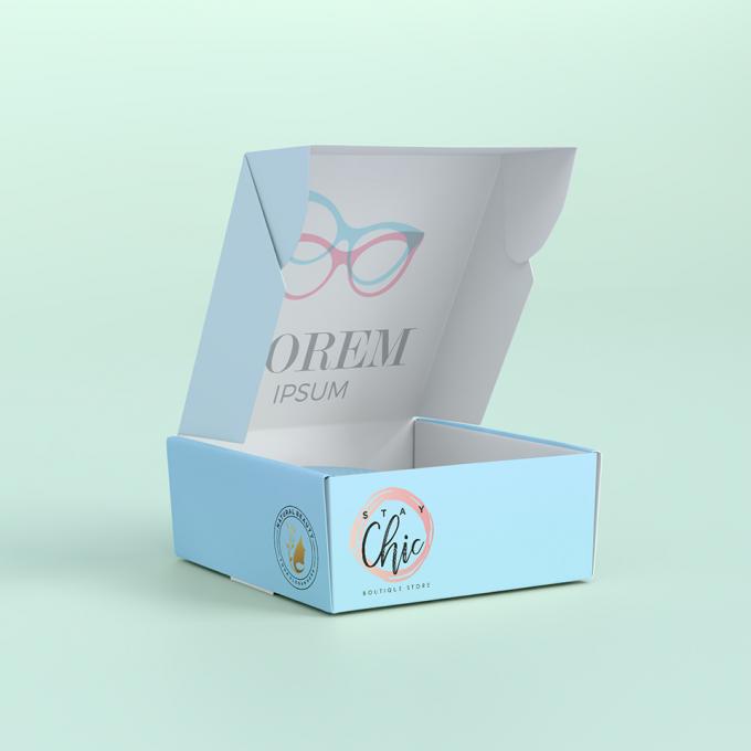 Adhesivos de impresión personalizada duradera Caja de envío de papel de avión Embalaje regalo corrugado Reciclado Caja de correo azul 11