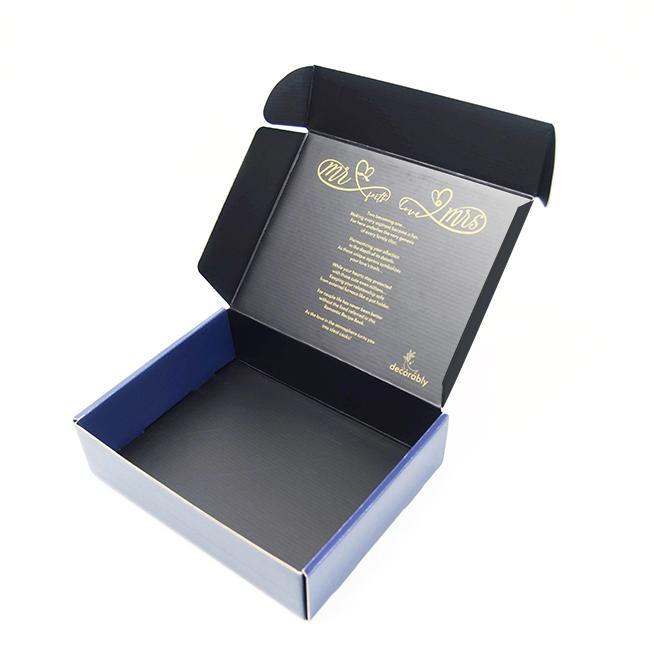 Adhesivos de impresión personalizada duradera Caja de envío de papel de avión Embalaje regalo corrugado Reciclado Caja de correo azul 9